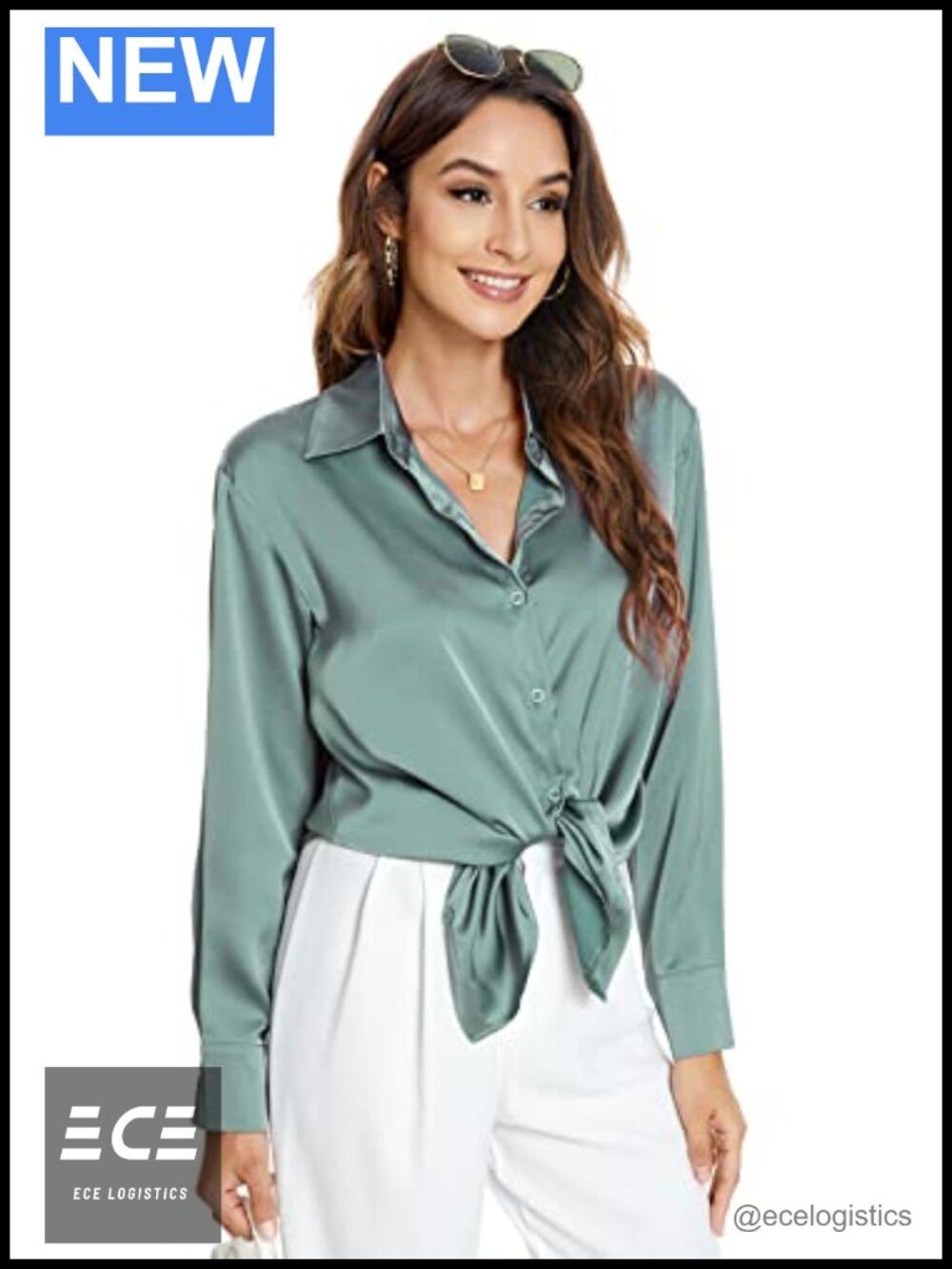 Womens Satin Silk Button Down Blouse Long Sleeve Business Casual Top